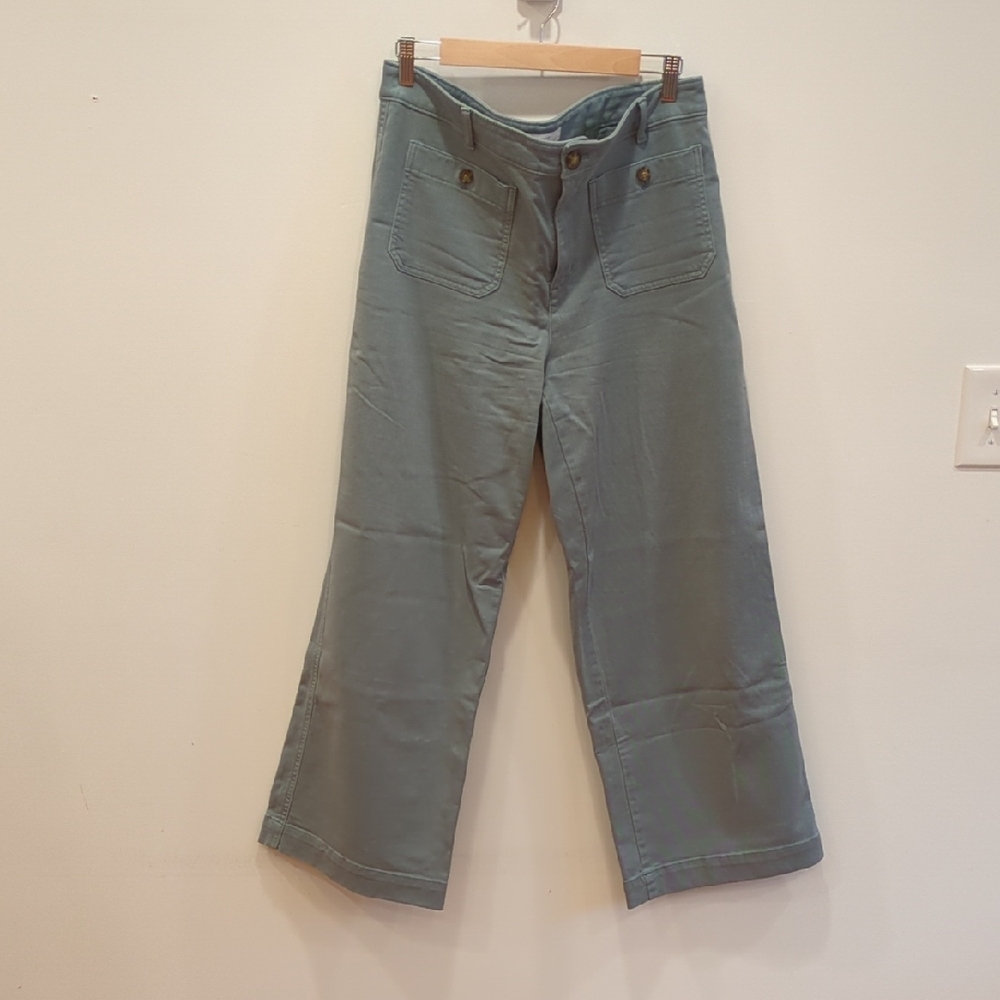 LOFT Palmer Wide Leg Light Green Women's SIze 12 Tall Pant Patch Pocket Casual